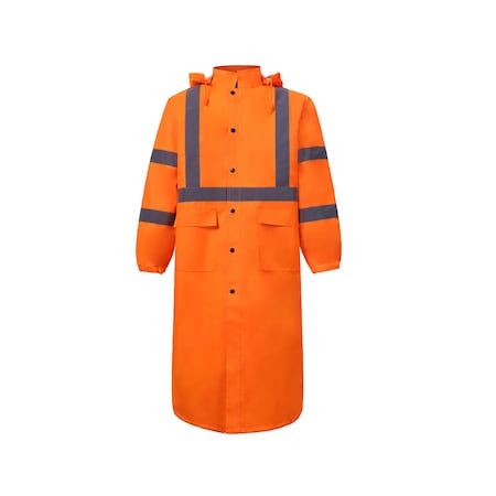 2W International Hi-Vis Rain Coat, 100% Polyester Oxford with PU coating, Class 3 Orange, L 630C-3 L